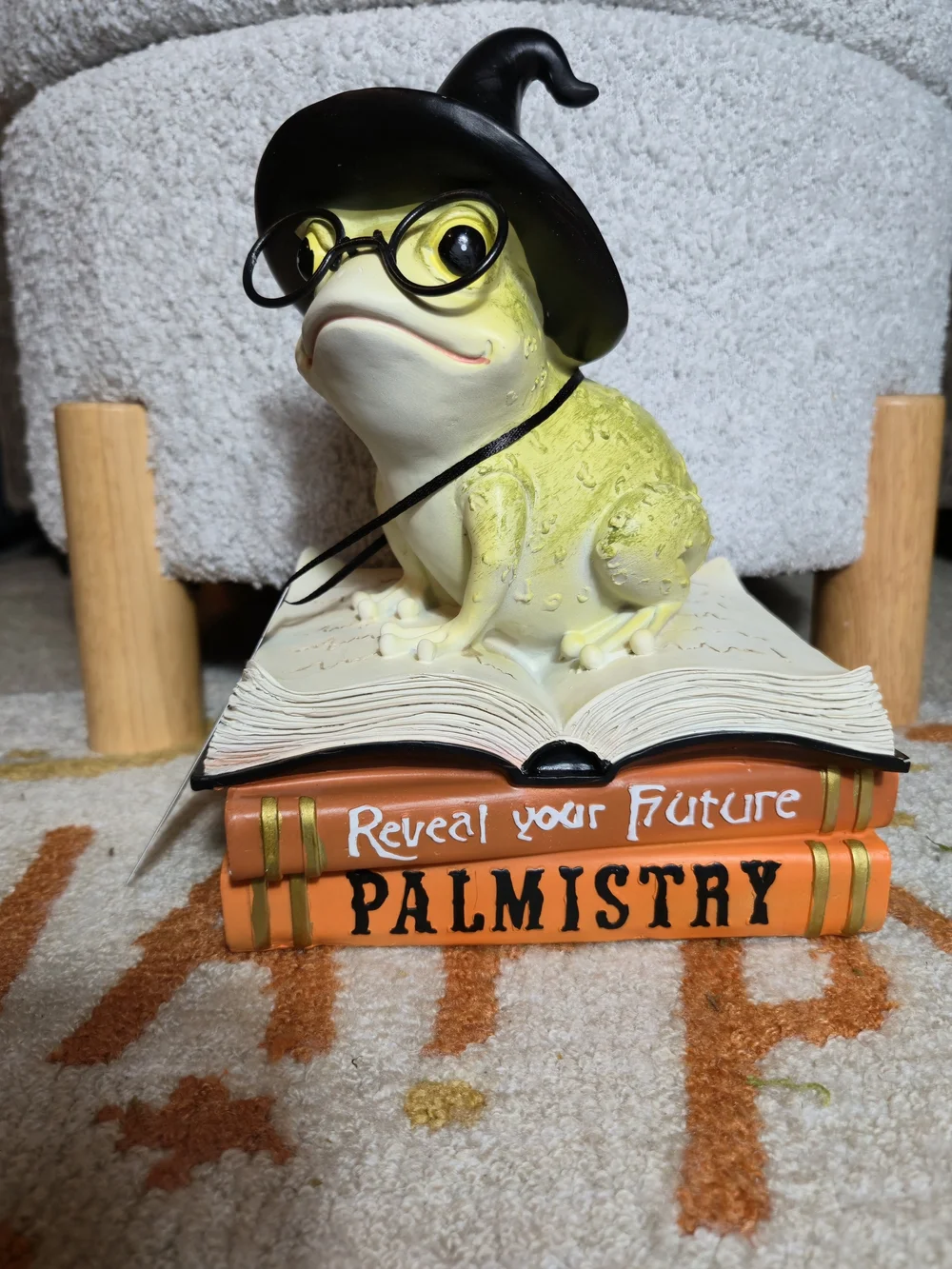 Halloween Witch Frog Figurine Decor Toad on Stacked Books Statue NWT